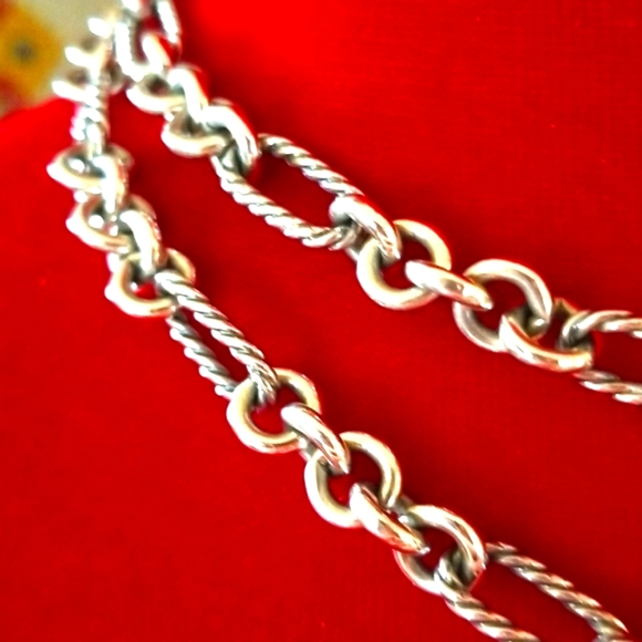 Y2k DAVID YURMAN Twist Sterling Silver Links 18k Clasp Claw Figaro 32" Necklace - Picture 5 of 16